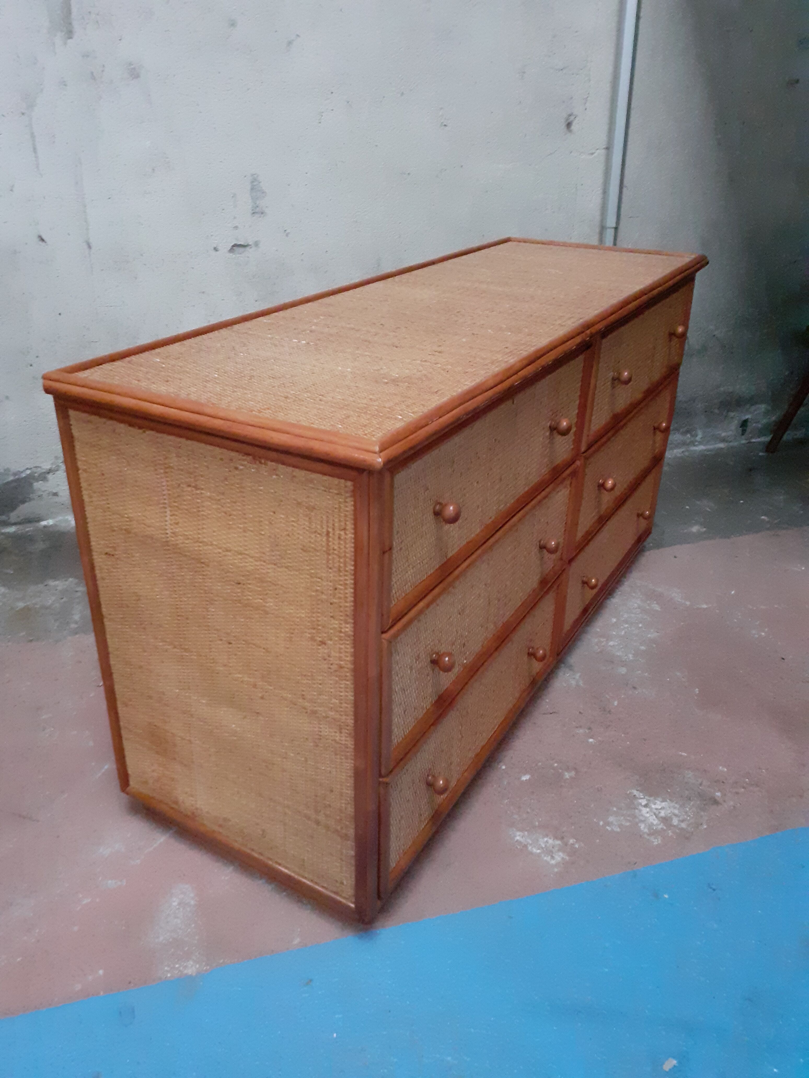 Wicker chest of drawers and vintage rattan