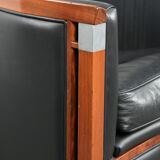 Set of 2 black leather Art Deco design armchairs in good condition