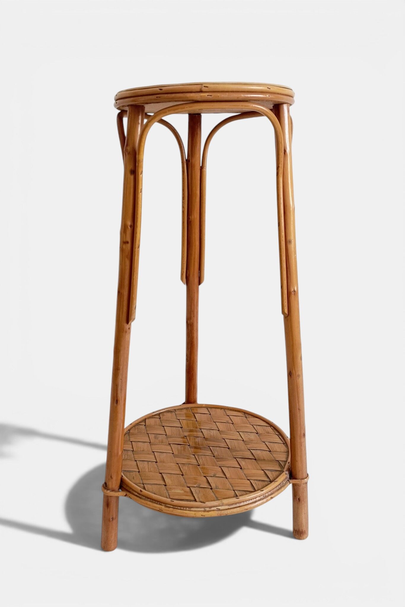 Table d'appoint, support à plante en bois, bambou et roseau, années 1960