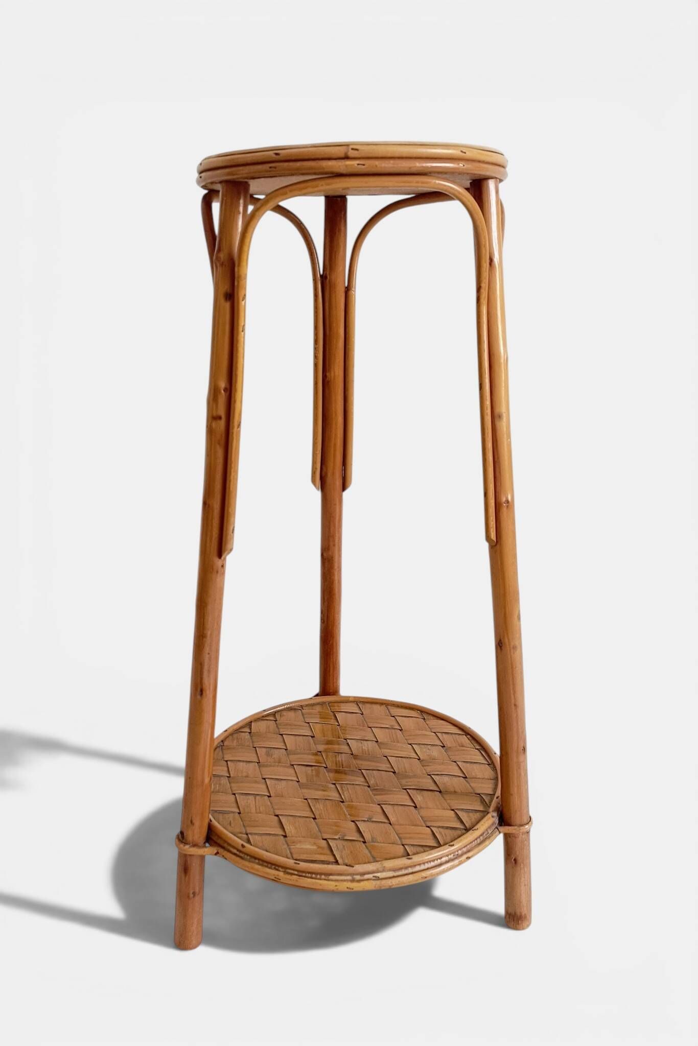 French Mid-Century Wood, Bamboo and Reed Plant Stand, 1960s