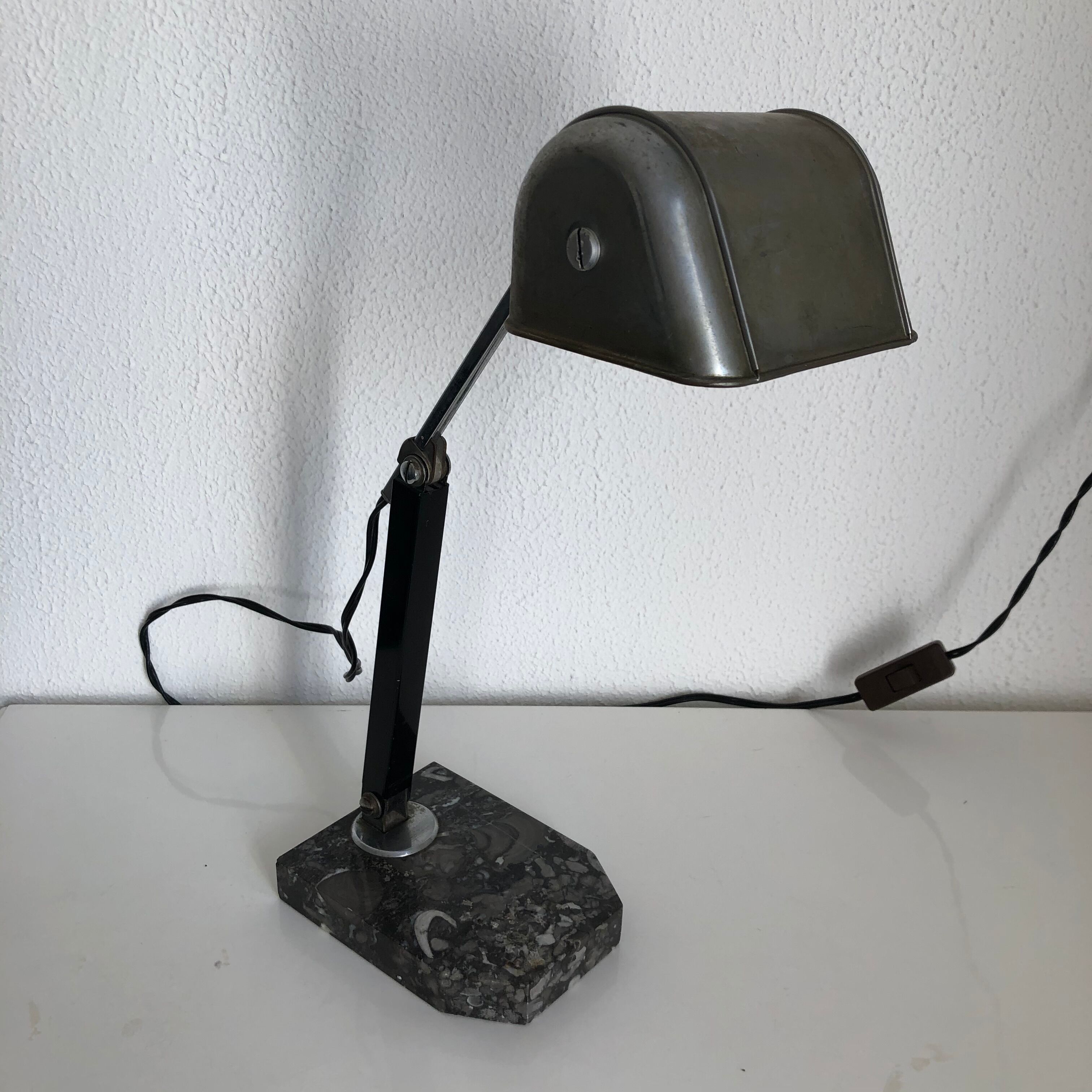 French craft lamp vintage black marble 1930 42 cm