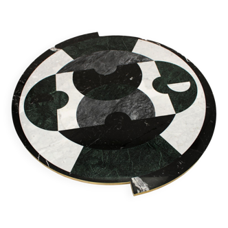 Contemporary Rare Round Italian Table Made of Marble Marquetry Marble and Brass