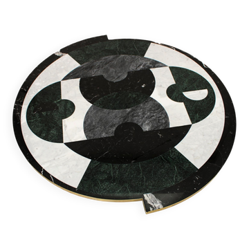 Contemporary Rare Round Italian Table Made of Marble Marquetry Marble and Brass