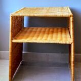 Wicker bedside table or side table from the 1960s.