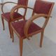 2 Chic 50s Bridge Armchairs Completely Refurbished in Solid Wood with Rust Velvet Seat