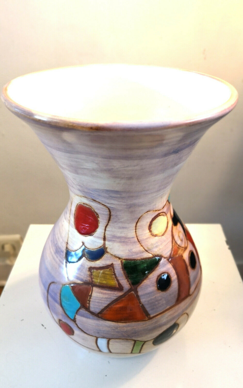 Strangulation vase with polychrome abstract decoration 60s