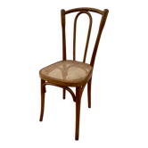Chaise bistrot XIXé s. signée, assise cannée