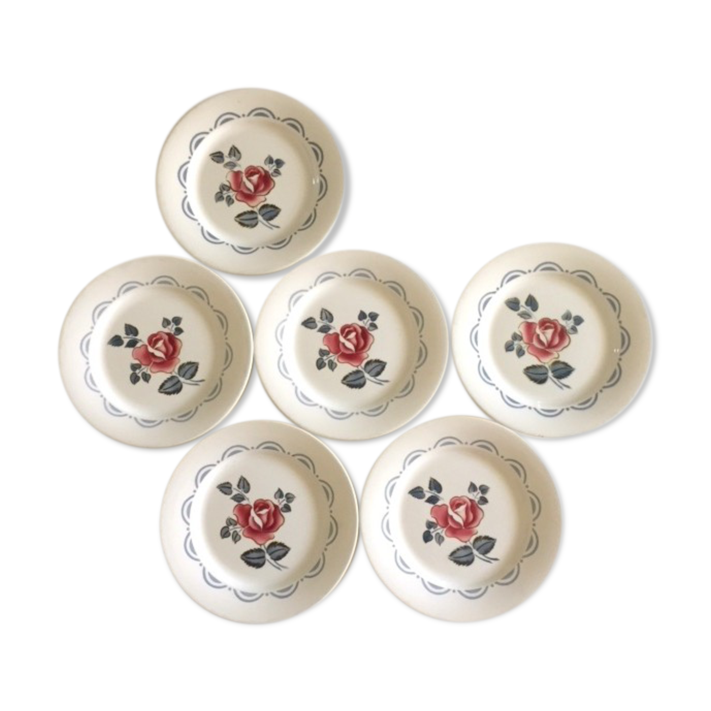 6 Digoin Sarreguemines plates, Albinque