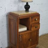 Art deco bedside table in solid wood and marble