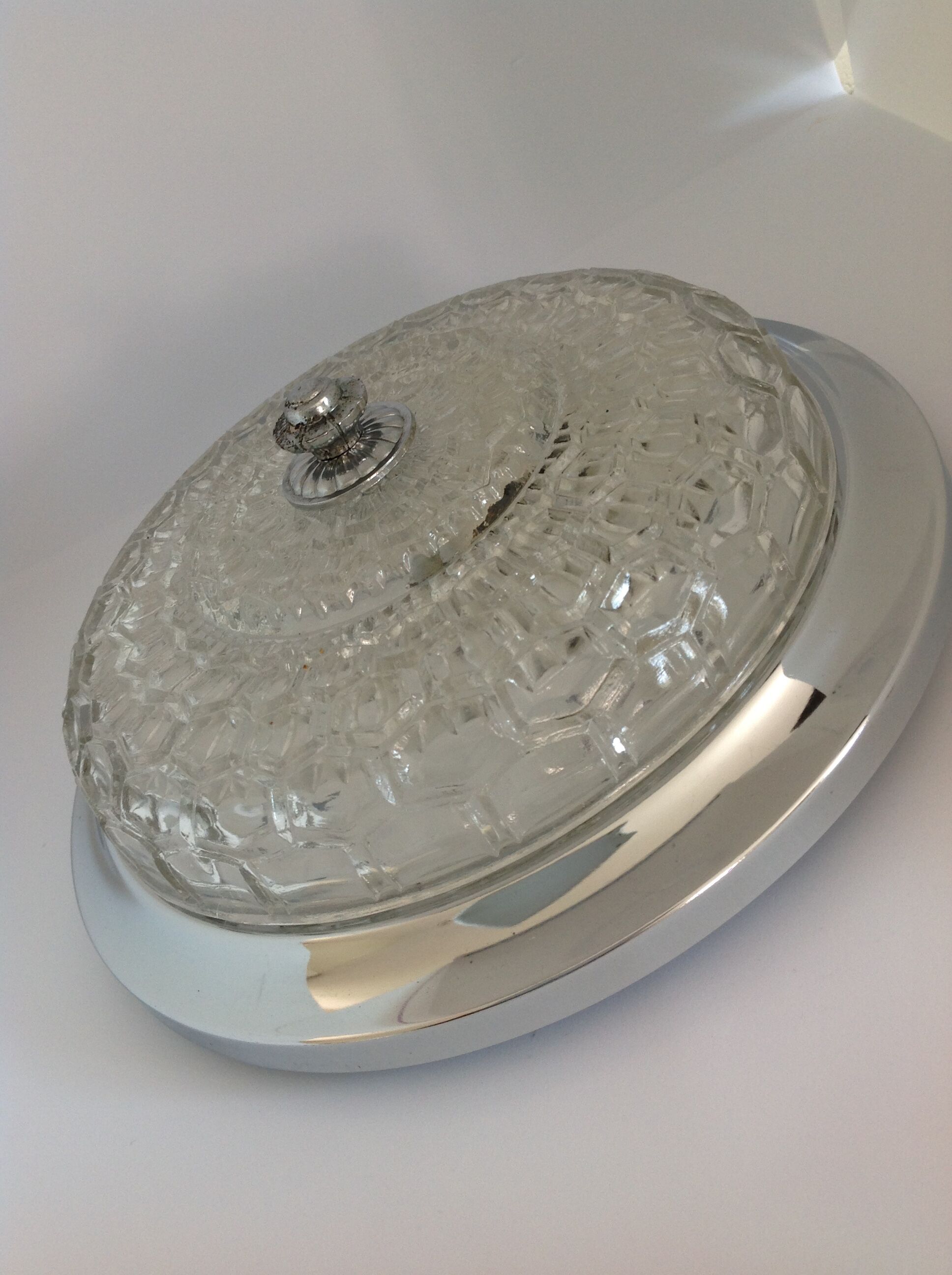 Ceiling round vintage cut glass and chrome metal