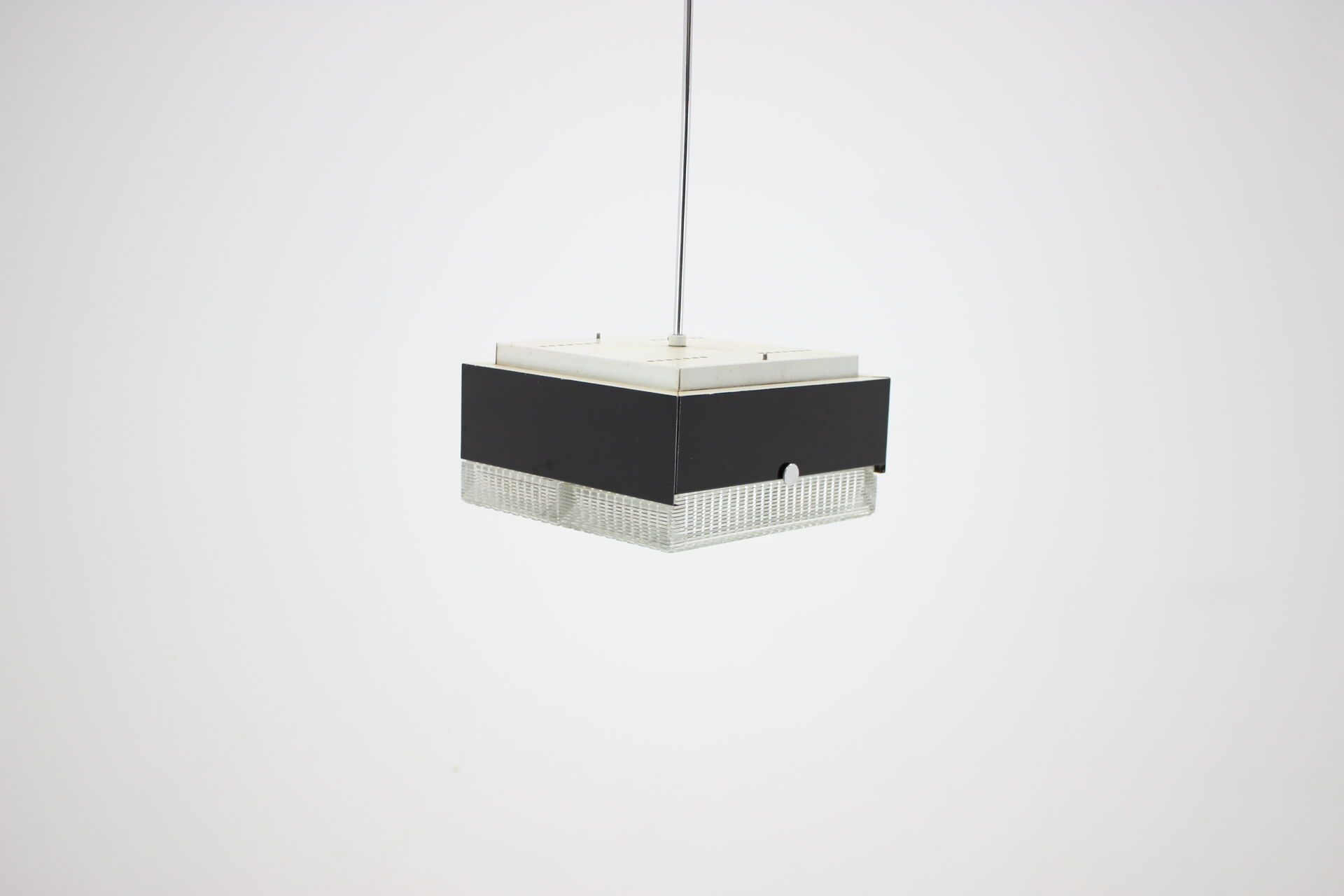1970s Minimalist Black and Glass Pendant Light, Czechoslovakia