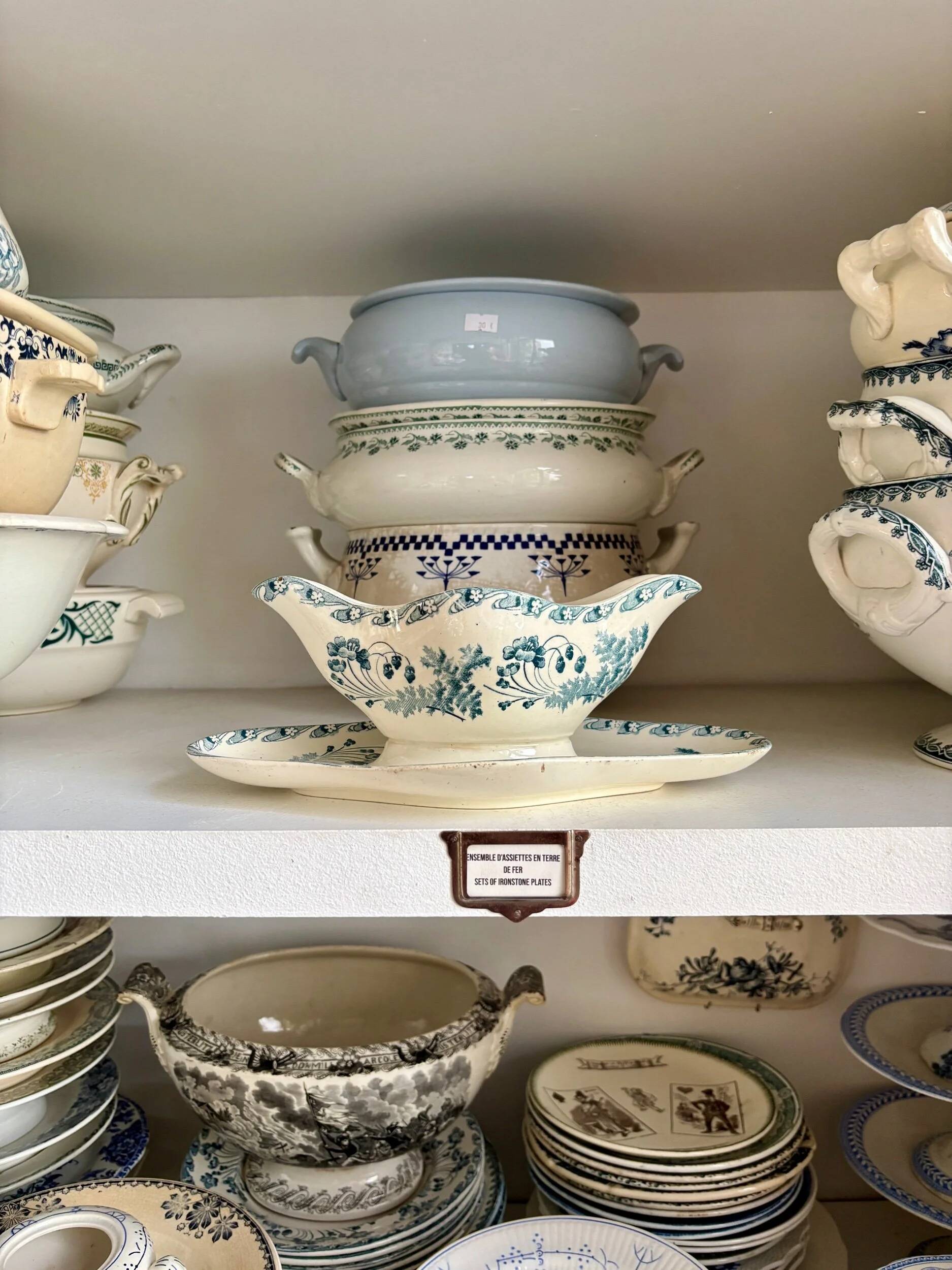 Longwy sauce boat in blue ironstone, "Chartres" service.