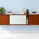 A.R.P. – Wall-mounted furniture in teak and opaline glass, 1950s
