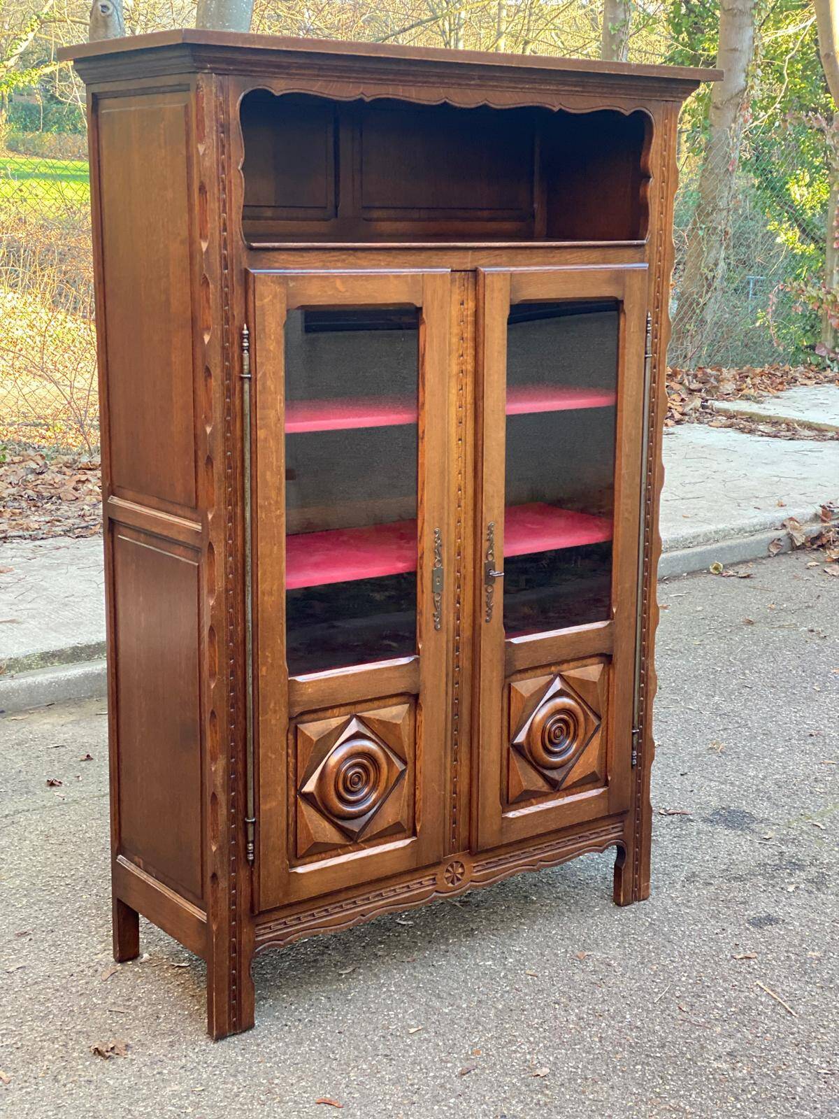 19th-century solid wood Spanish display cabinet 123x180cm