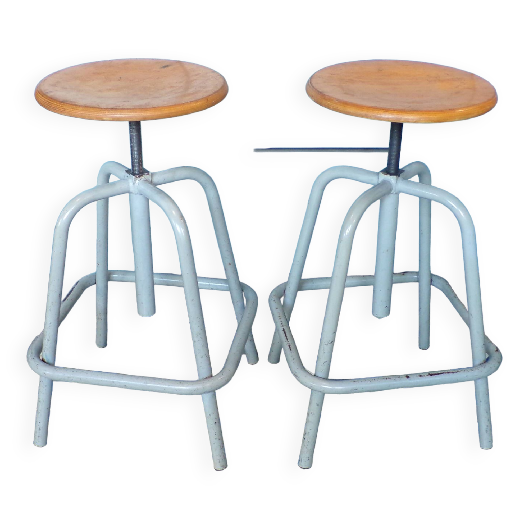 Pair of Unic screw workshop stools