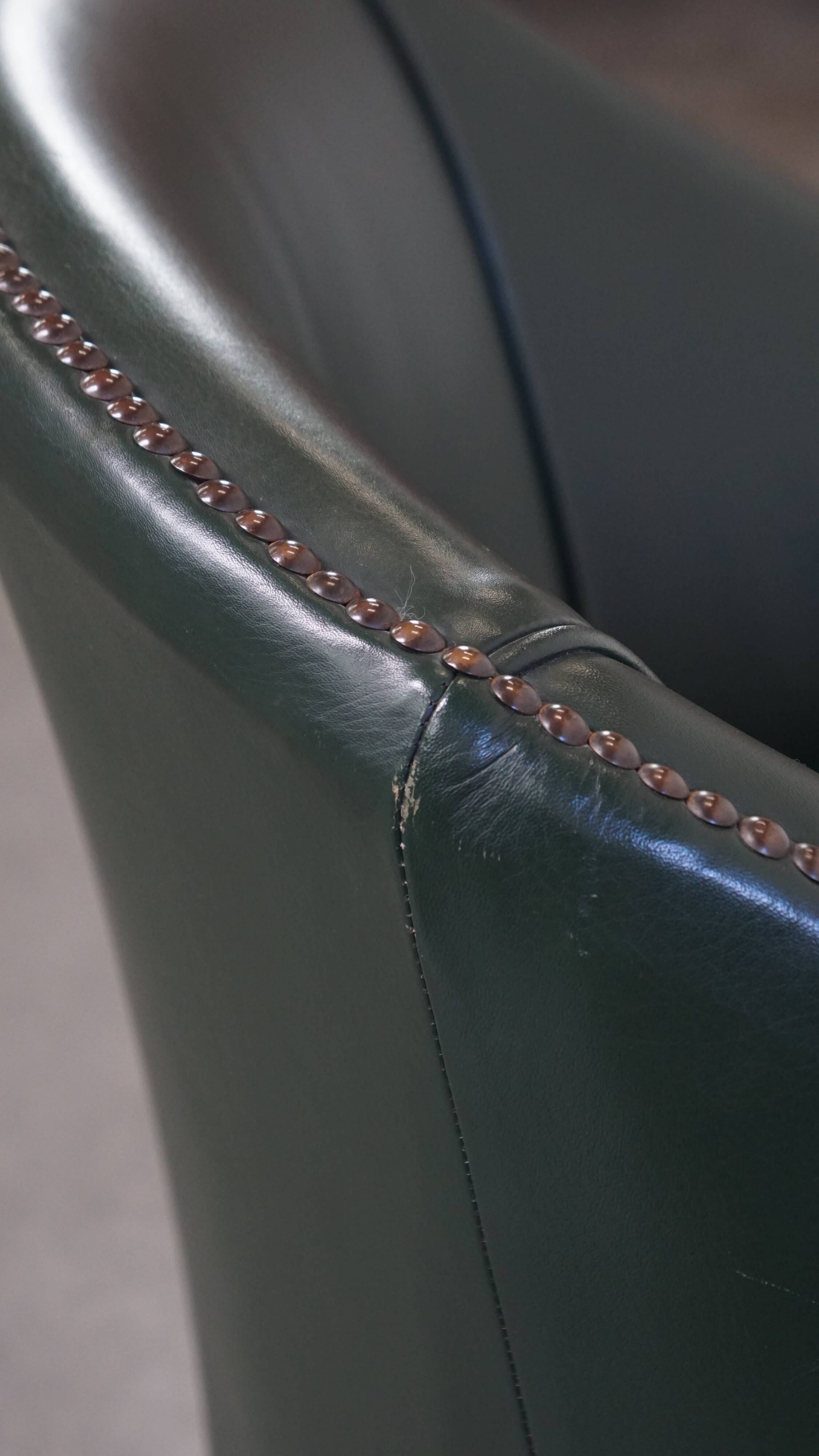 Green Cowhide Leather and Wooden Side / Dining / Desk Chair
