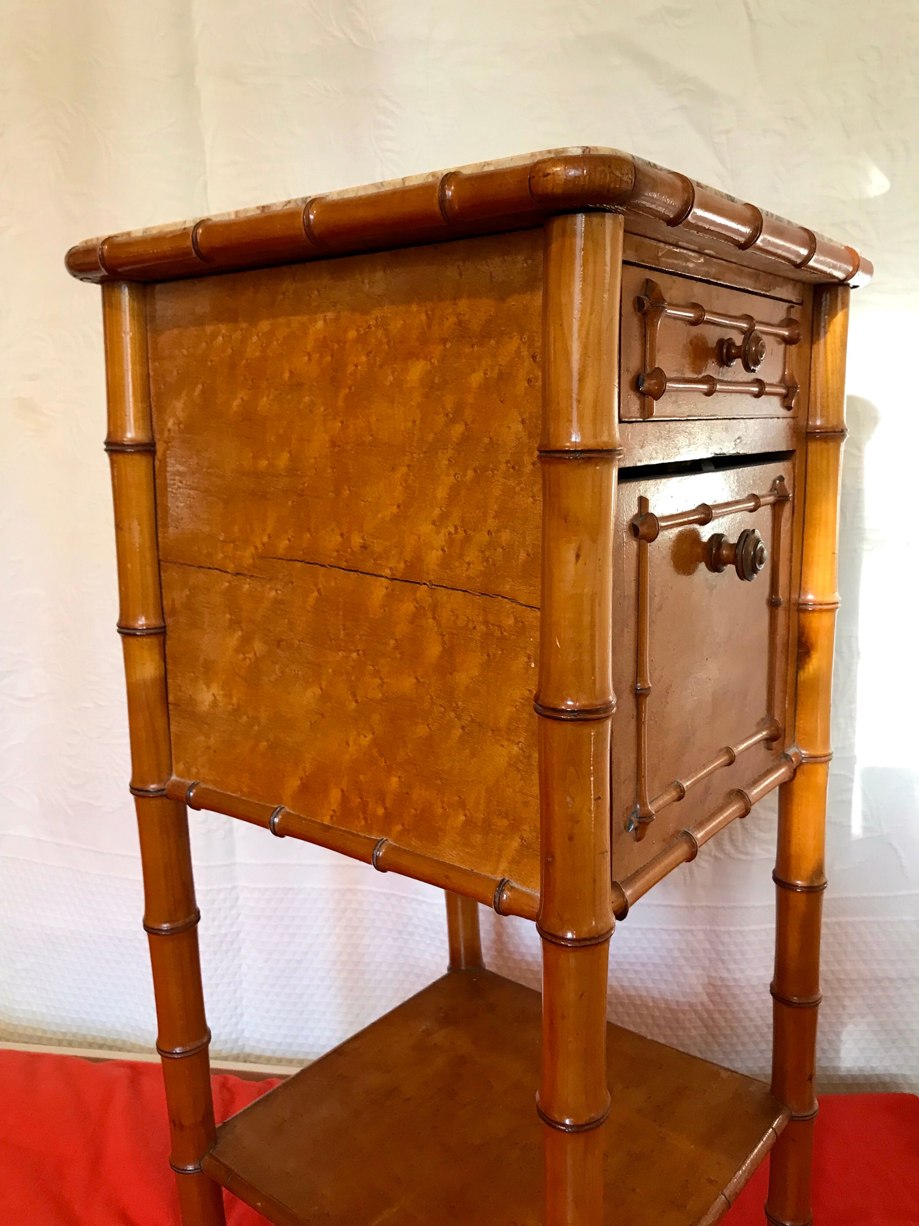 Bedside bamboo collection circa 1870 Napoleon III pitchpin cherry marble