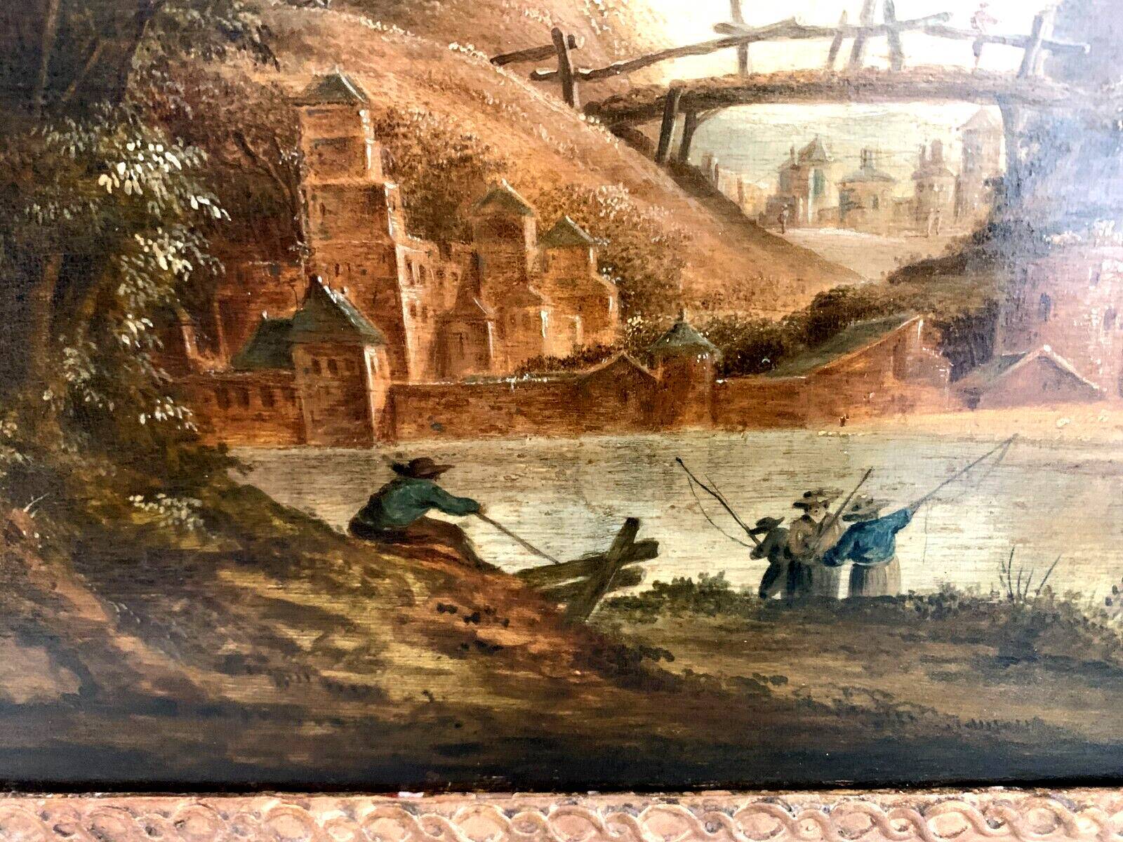 Oil on oak panel animated landscape xix century