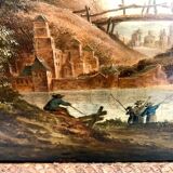 Oil on oak panel animated landscape xix century