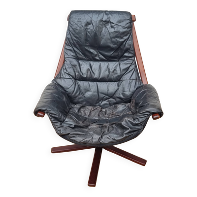 Fauteuil inclinable scandinave en cuir noir Göte Möbler, Suède 1960