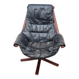 Göte Möbler lounge chair, Sweden 1960, Scandinavian black leather reclining.