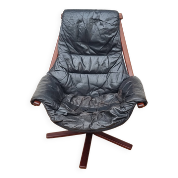 Göte Möbler lounge chair, Sweden 1960, Scandinavian black leather reclining.