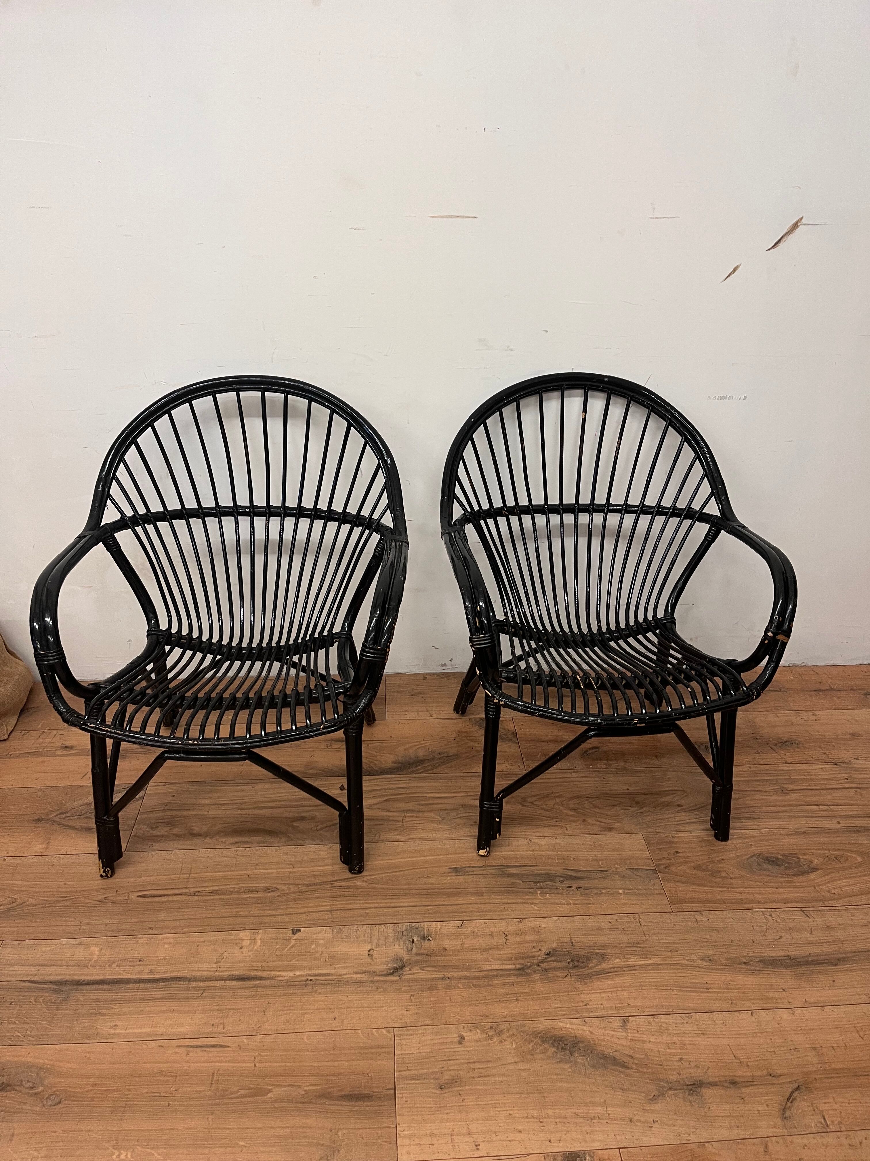 Paire de fauteuils en rotin vintage