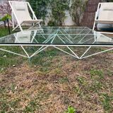 Table basse xxl verre pied métal design 80’s authentique