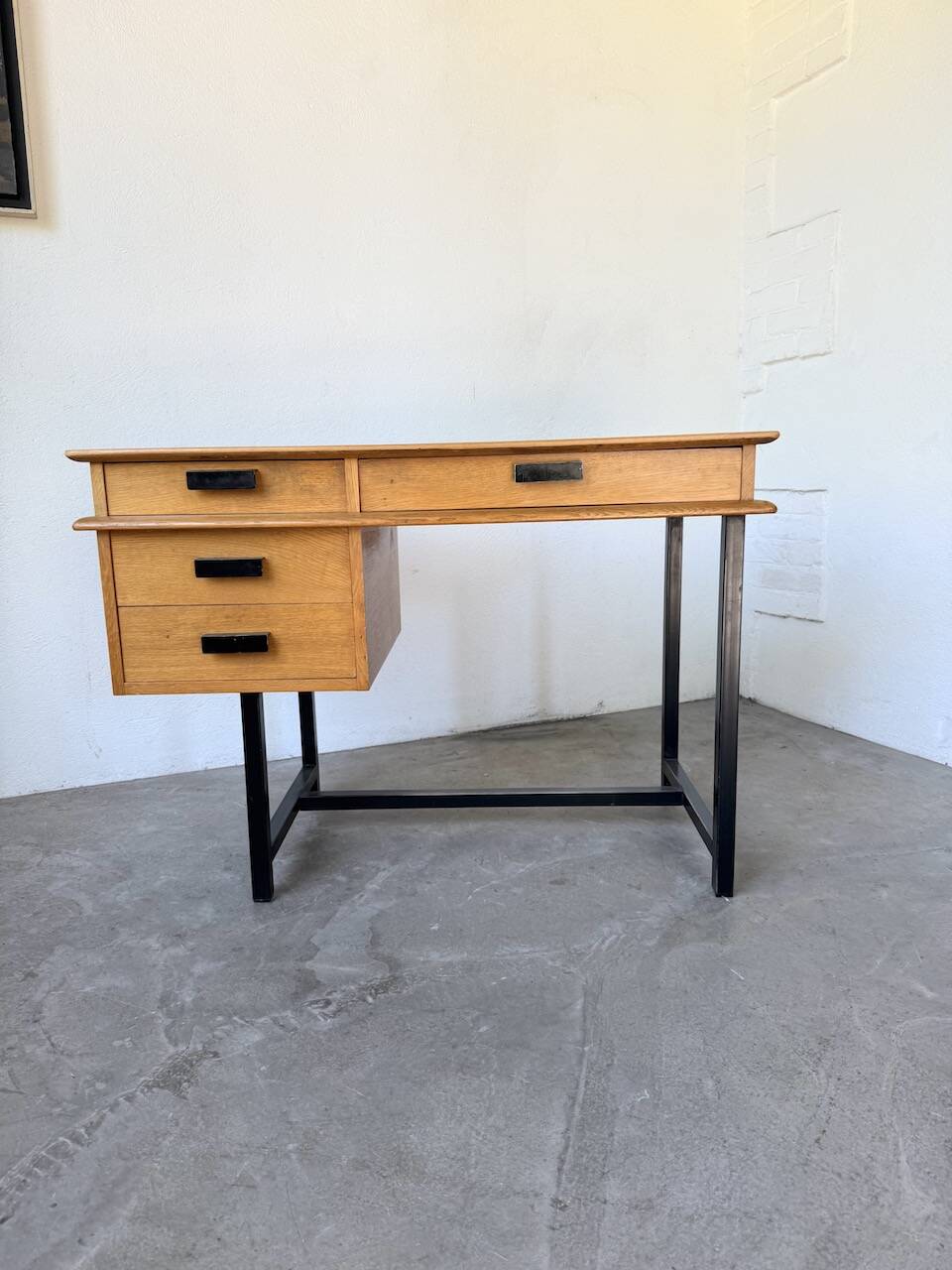 Modernist 50s oak metal desk