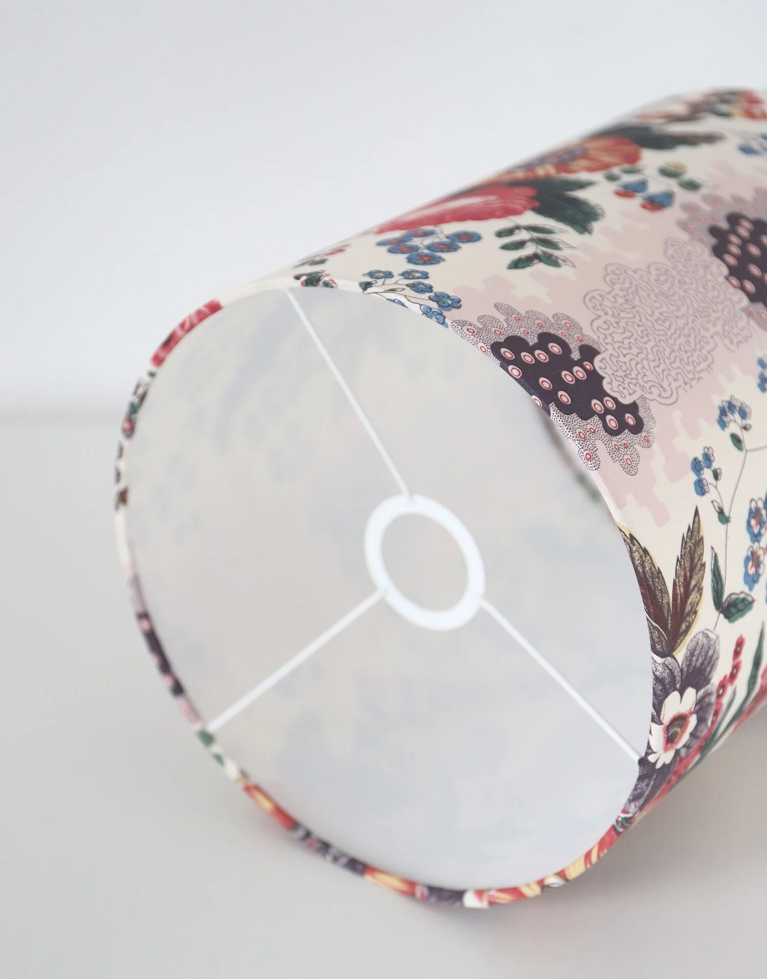 Recycled vintage lamp — handmade plum ceramic and antique floral lampshade