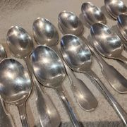 11 silver-plated dessert spoons by Christofle, Cluny pattern, striped