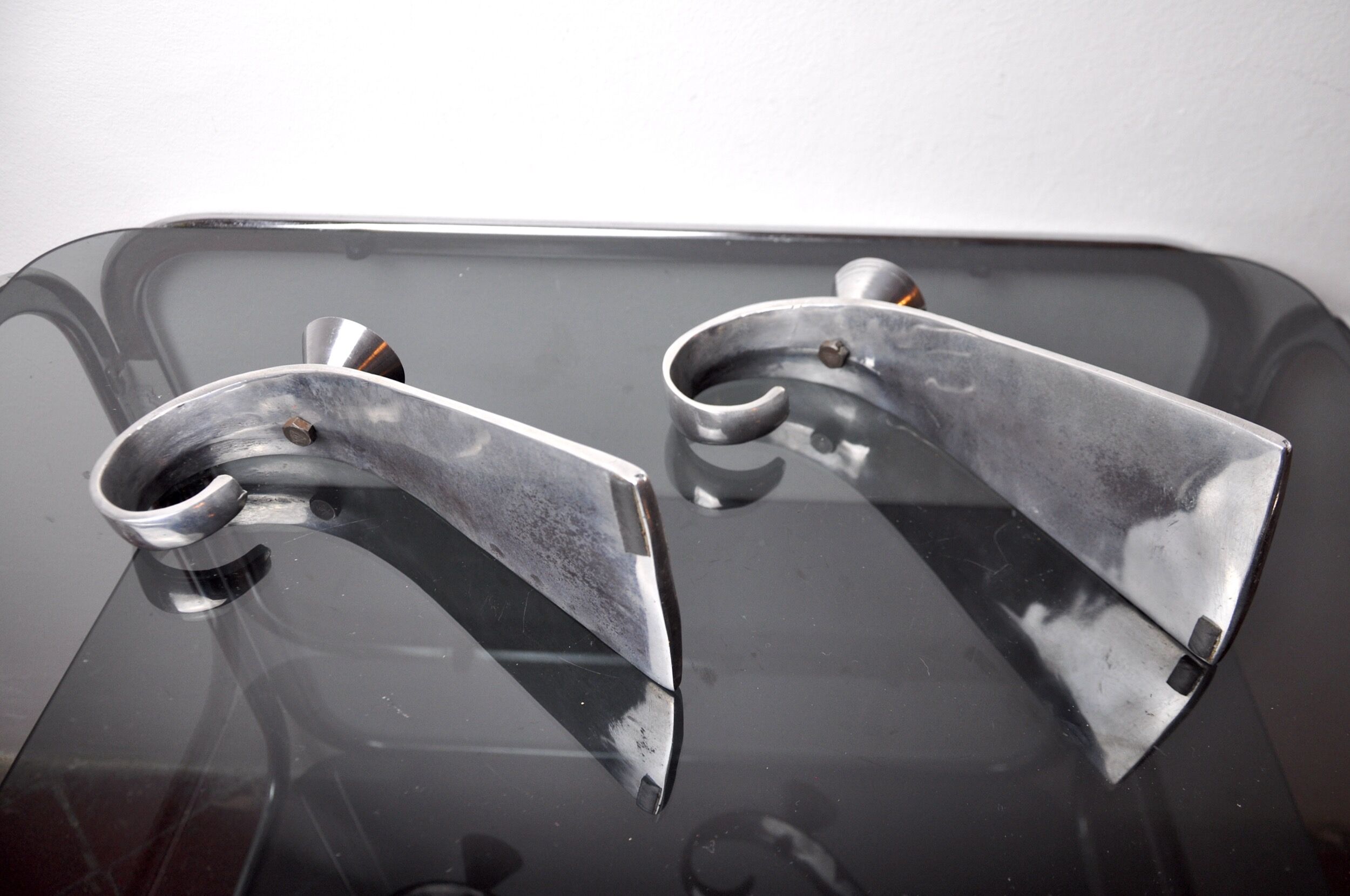 Pair of comma candlesticks by matthew hilton, England, 1980