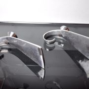 Pair of comma candlesticks by matthew hilton, England, 1980