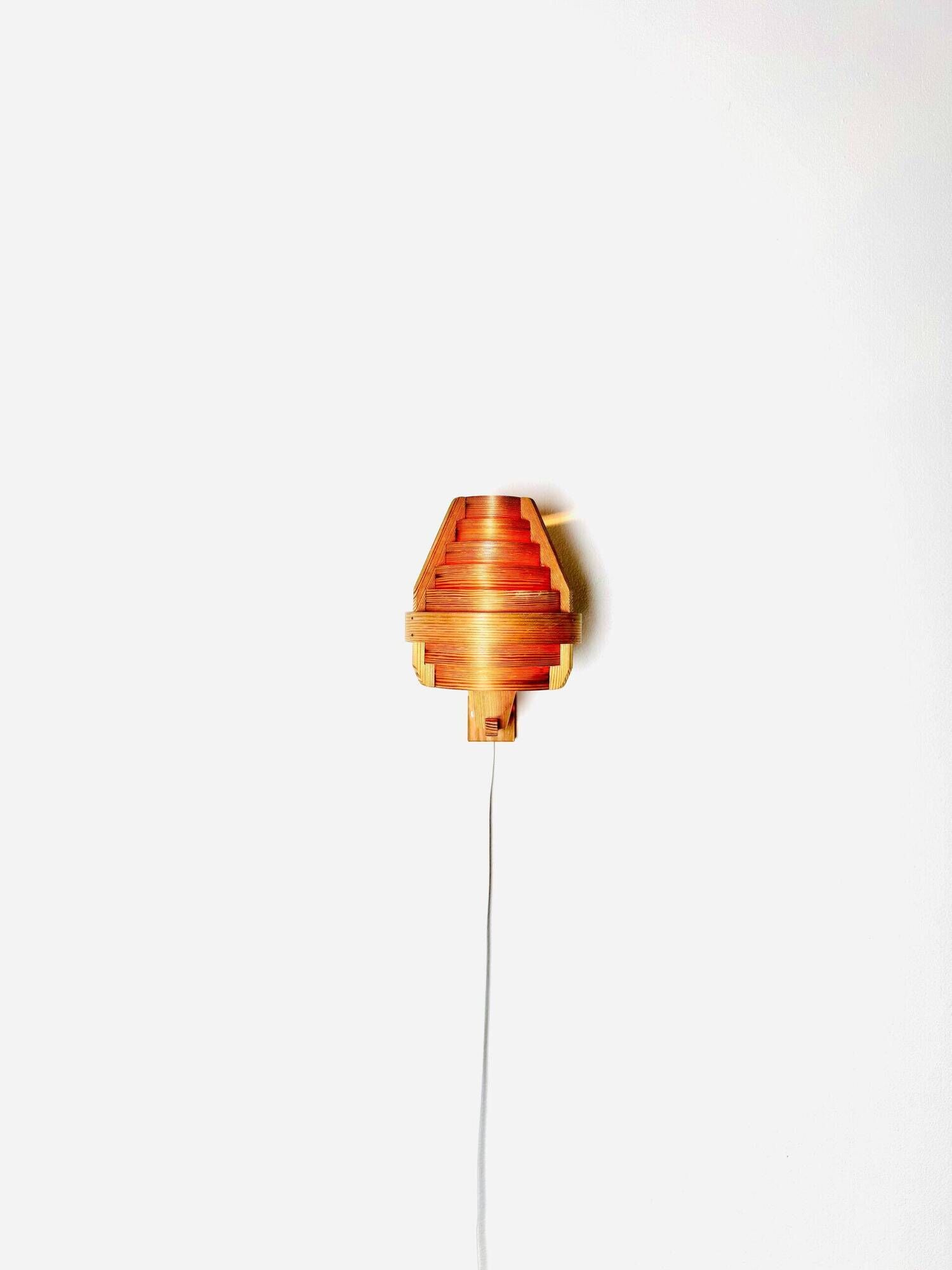 Mounted Pine Veneer Conical Wall Lamp By Hans-Agne Jakobsson For Markaryd, Sweden 1960S