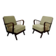 Set 2 old designer fireside chairs from the 50s wood and vintage fabric