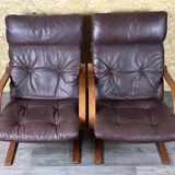 2x 60s 70s Easy Chair Leather Armchairs Westnofa Norway Mid Century