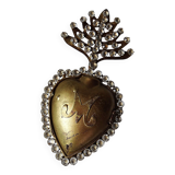 Ancient ex-voto of a flaming heart of Mary, adorned with rhinestones, 19th-20th century.