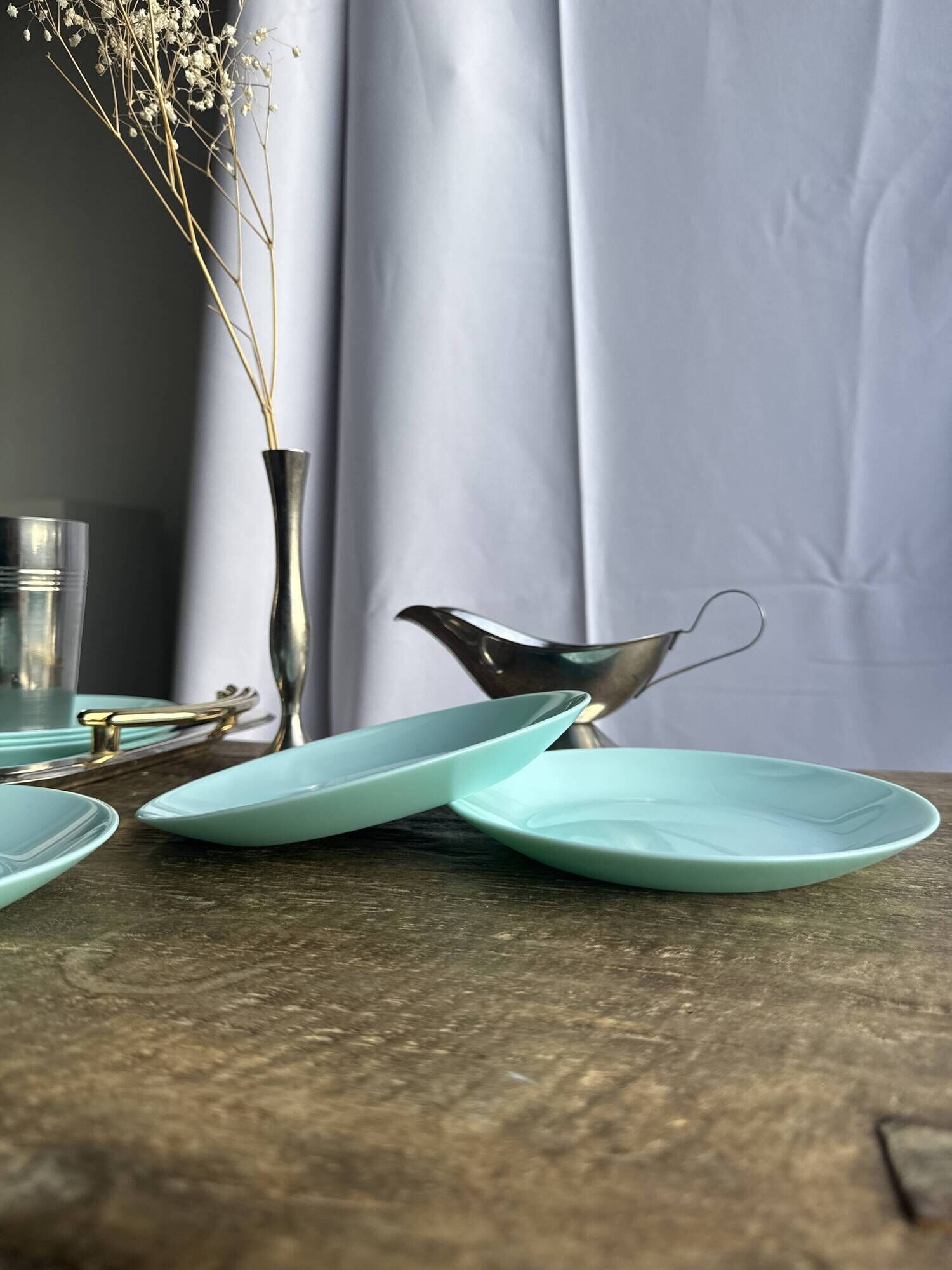 Set of 6 vintage turquoise blue dessert plates D18