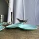 Set of 6 vintage turquoise blue dessert plates D18