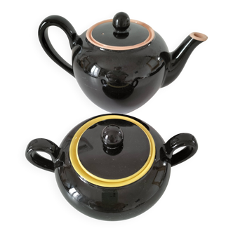 Teapot and sugar bowl Villeroy & Boch model Biarritz glossy black
