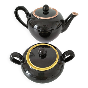 Teapot and sugar bowl Villeroy & Boch model Biarritz glossy black