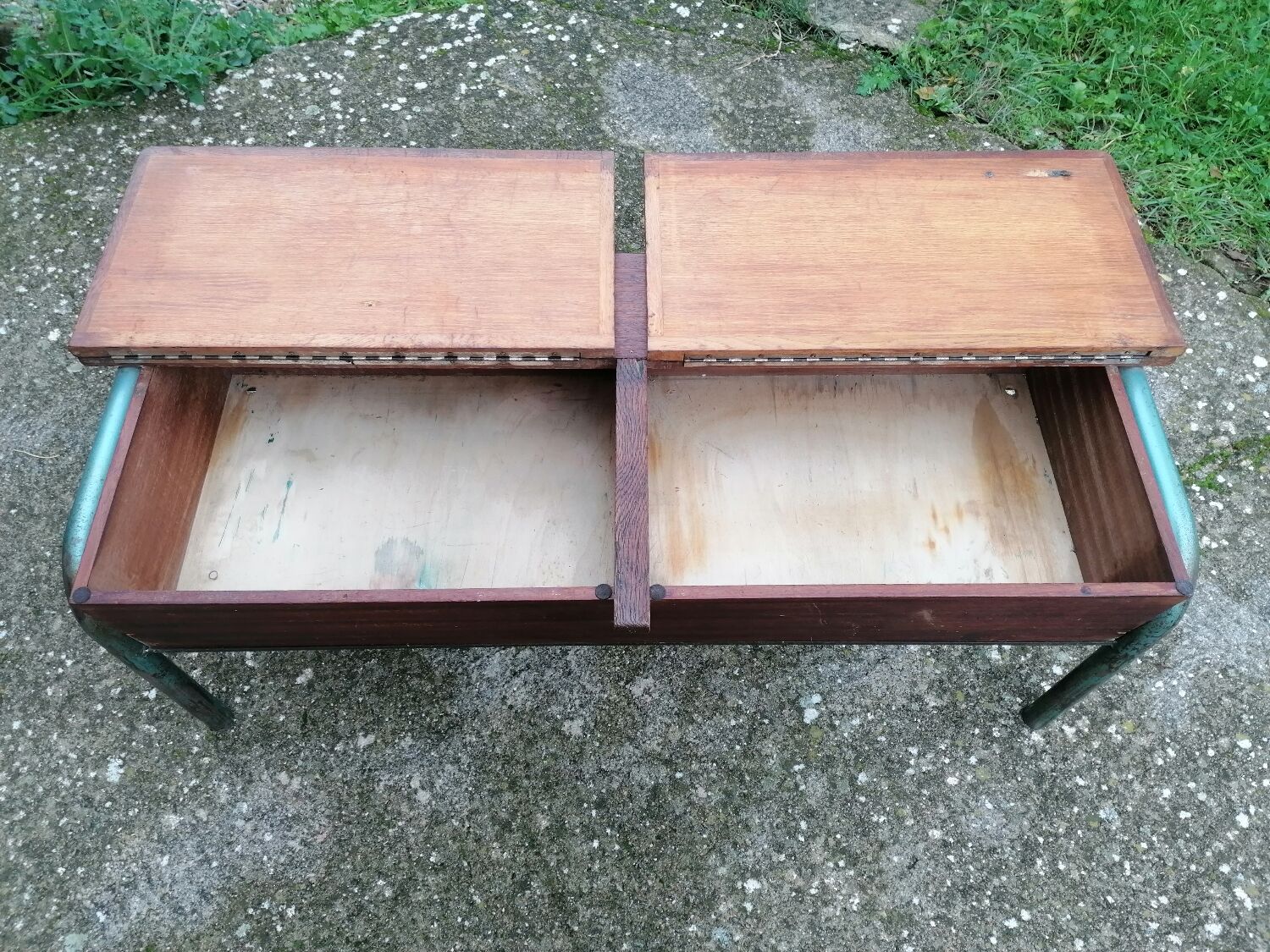 Vintage school desk coffee table with chests