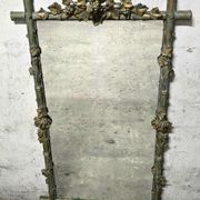 Large Wood and Patinated Stucco Mirror - Floral 1900s Period