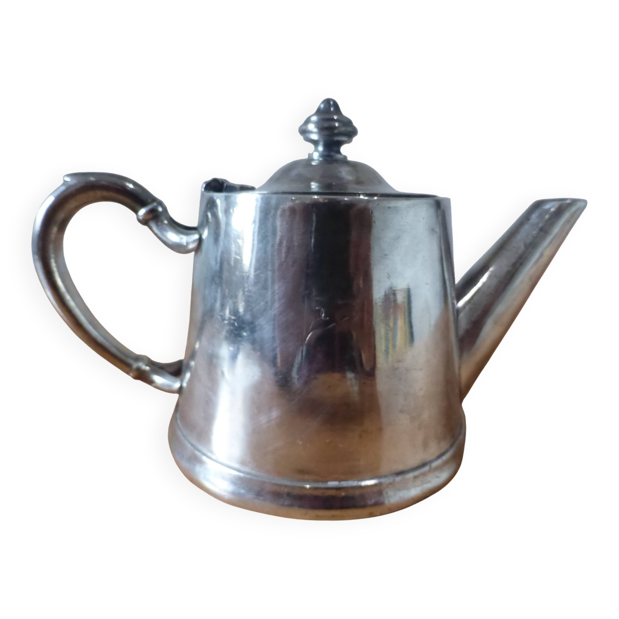 Vintage silver-plated metal teapot, pottery style