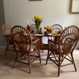 Rattan high table / smoked glass top