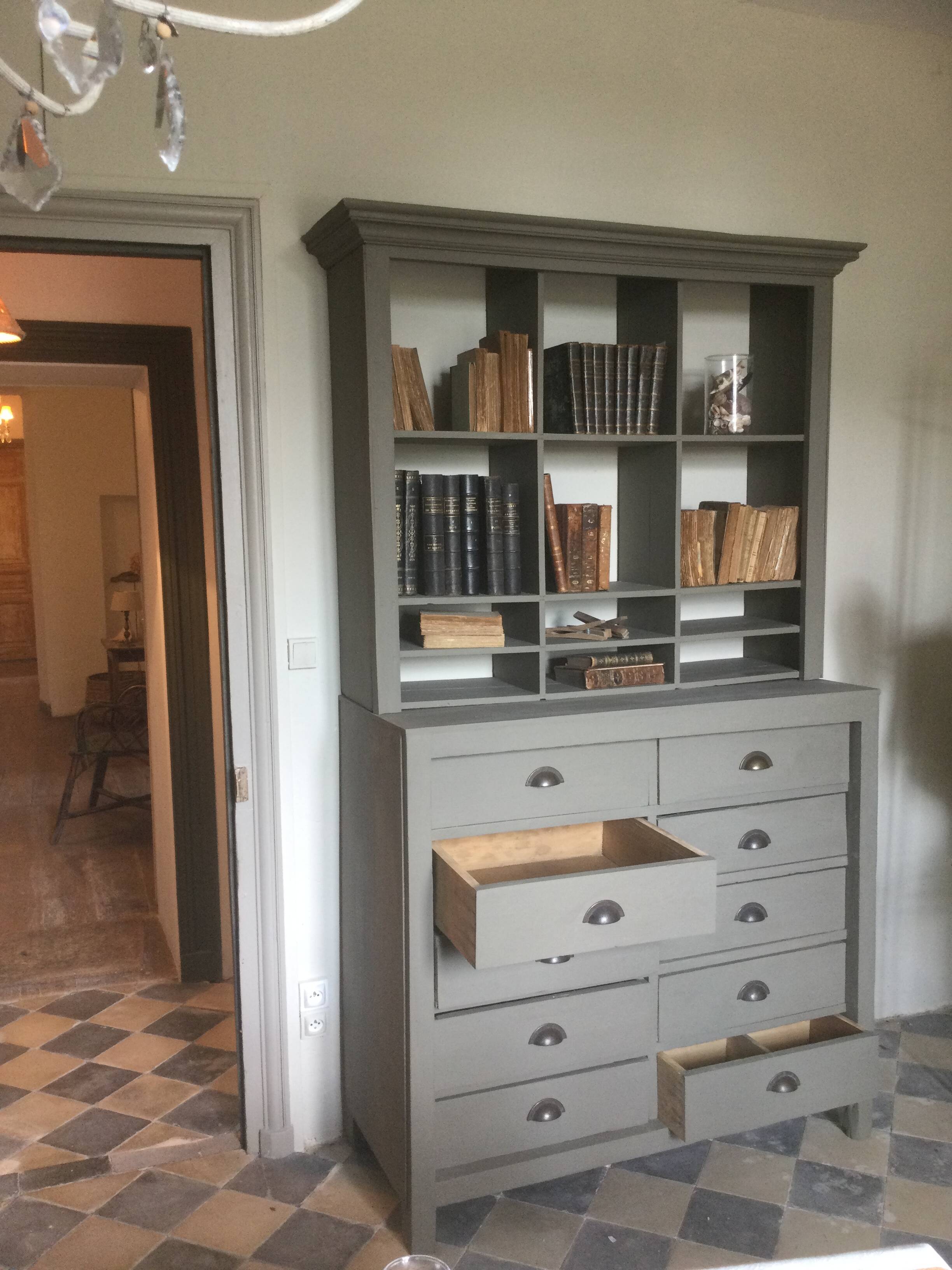 Antique bookcase with drawers