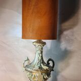 Vintage rococo style lamp, regency, regule steel patinated velvet lampshade 66x20