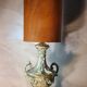 Vintage rococo style lamp, regency, regule steel patinated velvet lampshade 66x20