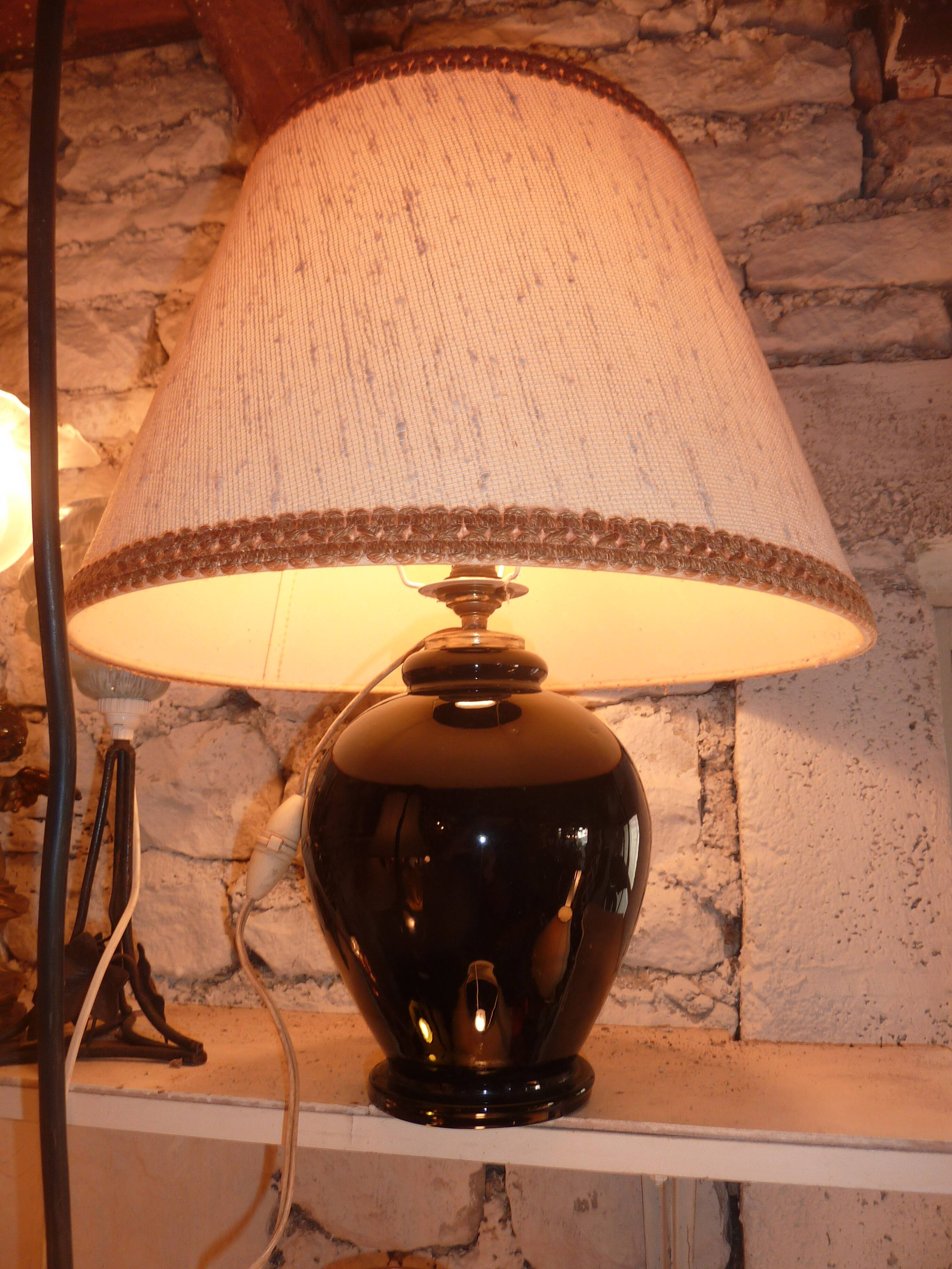 black opaline glass lamp (attributed to Jacques Adnet)