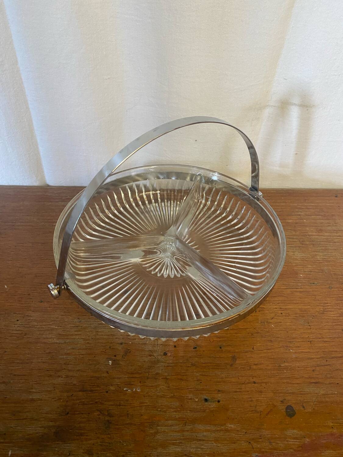 Vintage Molded Glass Aperitif Serving Tray + Chrome Metal Handle VMC Reims Vinta